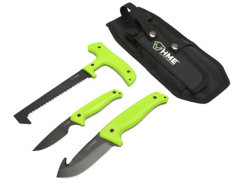 HME KN3PFK 3-Piece Field Kit Fixed 420HC Stainless Steel Black Oxide Thermoplastic Rubber Green 9.50" Gut Hook/8.75" Saw/7.50" Caper