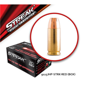 Ammo Inc 9115JHPSTRKRED Streak Visual RED  9mm Luger 115 gr Jacketed Hollow Point 20 Per Box 10 UPC: 818778020959