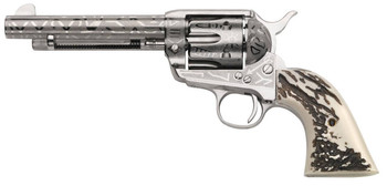 Taylors  Company 200063 1873 Cattle Brand 45 Colt LC Caliber with 5.50  Barrel 6rd Capacity Cylinder Overall NickelPlated Engraved Finish Steel  Imitation Stag Grip UPC: 839665000342
