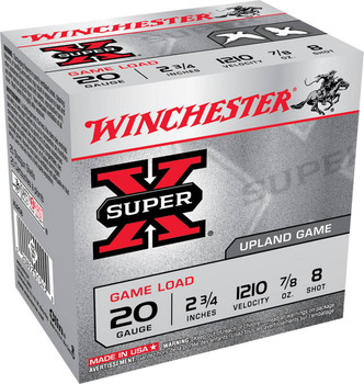 Winchester Super-X 20 Gauge Shotshell Ammunition, 2 3/4 Inch, 1210 FPS, 2/3 Ounce, #8 Shot - 25 Cartridge Box ( 25 / 1 )