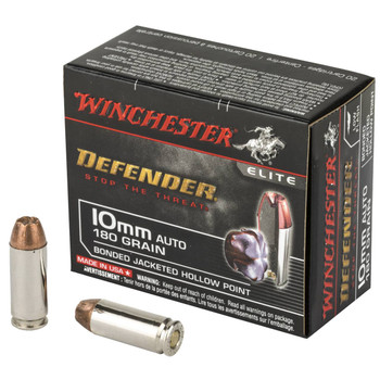 Winchester Defender High Velocity Centerfire Ammunition, 10mm Auto, Bonded Jacket Hollow Point, 180 Grain - 20 Cartridge Box ( 20 / 1 ) Winchester Defender High Velocity Centerfire Ammunition, 10mm Auto, Bonded Jacket Hollow Point, 180 Grain - 20 Cartridge Box ( 20 / 1 )