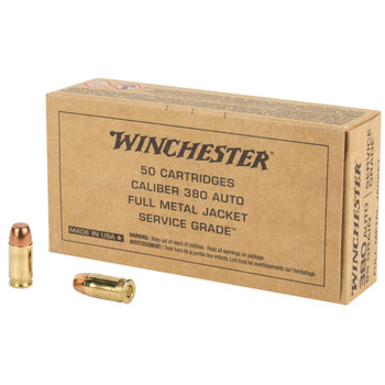 Winchester Ammo SG380W Service Grade  380 ACP 95 gr Full Metal Jacket Flat Nose FMJFN 50 Per Box10 Cs UPC: 020892225985
