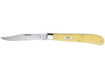 Case 031 S Trapper Slimline 3.25" Folding Clip Point Plain Tumble Polish Chrome Vanadium Steel Blade Yellow Synthetic Handle