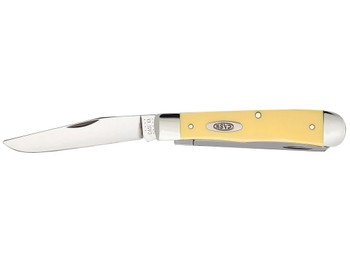 Case 00161 Trapper 3.25"/3.27" Folding Clip Point/Spey Plain Tumble Polish Chrome Vanadium Steel Blade/Yellow Synthetic Handle