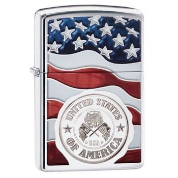 Zippo HP Chrome American Stamp on Flag Lighter UPC: 041689119836