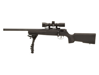 Savage Arms 13836 Rascal Target XP Youth 22 LR 1rd 16.13" Black Satin Heavy Threaded Barrel, Satin Black Drilled & Tapped Carbon Steel Receiver, Matte Black Fixed Wood Stock, 4x32mm Scope & Bipod, Lef