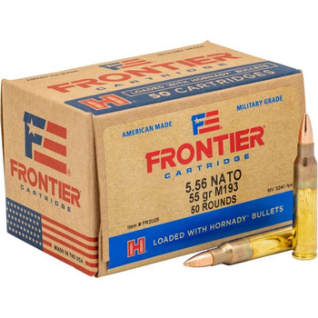 Hornady Frontier Hyper Velocity Centerfire Ammunition, 5.56 x 45mm NATO, Full Metal Jacket (FMJ), 55 Grain - 50 Cartridge Box ( 50 / 1 )