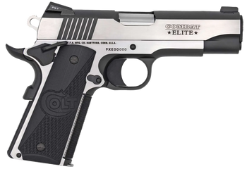 Colt Mfg O4082CE Combat Elite Commander 9mm Luger 8+1 4.25" Stainless Steel Barrel, Two-Tone Serrated Stainless Steel Slide & Frame w/Beavertail, Black Scalloped G10 Grip, Ambidextrous                