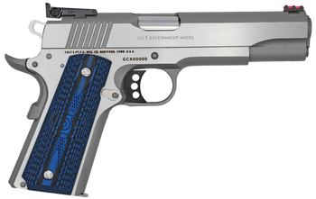 Colt Mfg O5073GCL Gold Cup Lite  38 Super 8+1 5" Stainless National Match Barrel, Stainless Steel Serrated Slide, Stainless Steel Frame w/Beavertail, Blue Scalloped G10 Grip, Ambidextrous             
