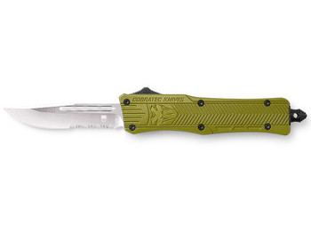 CobraTec Knives SODCTK1SDS CTK-1 Small 2.75" OTF Drop Point Part Serrated D2 Steel Blade/OD Green Aluminum Handle Features Glass Breaker Includes Pocket Clip