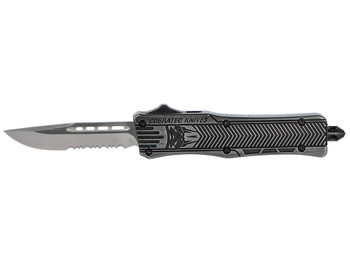 CobraTec Knives SSWCTK1SDS CTK-1 Small 2.75" OTF Part Serrated D2 Steel Blade/Black Stonewashed Aluminum Handle Features Glass Breaker Includes Pocket Clip