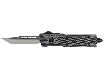 CobraTec Knives SSWCTK1STNS CTK-1 Small 2.75" OTF Tanto Plain D2 Steel Blade/Black Stonewashed Aluminum Handle Features Glass Breaker Includes Pocket Clip