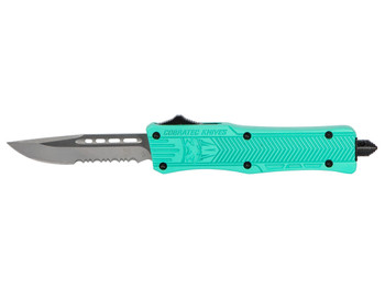 CobraTec Knives STFCTK1SDS CTK-1 Small 2.75" OTF Drop Point Part Serrated D2 Steel Blade/ Tiffany Blue Aluminum Handle Features Glass Breaker Includes Pocket Clip