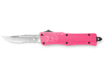 CobraTec Knives SPKCTK1SDS CTK-1 Small 2.75" OTF Drop Point Part Serrated D2 Steel Blade/ Pink Aluminum Handle Features Glass Breaker Includes Pocket Clip