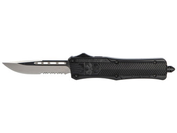 CobraTec Knives MBCTK1MDS CTK-1 Medium 3" OTF Drop Point Part Serrated D2 Steel Blade/Black Aluminum Handle Features Glass Breaker Includes Pocket Clip