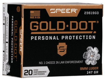 Speer Gold Dot Subsonic Centerfire Ammunition, 9mm Luger, Hollow Point, 147 Grain - 20 Cartridge Box ( 20 / 1 )