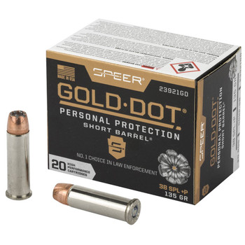 Speer Ammunition, Speer Gold Dot, Personal Protection, 38 Special, 135 Grain, Hollow Point, +P, 20 Round Box