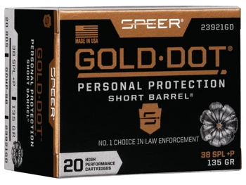 Speer 23921GD Gold Dot Personal Protection Short Barrel 38Special+P 135gr Hollow Point 20 Per Box/10 Case