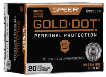 Speer Gold Dot Subsonic Centerfire Ammunition, 44 S&W Special, Hollow Point, 200 Grain - 20 Cartridge Box ( 20 / 1 )