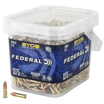 Federal BYOB High Velocity Rimfire Ammunition, 22 LR, Copper Plated Hollow Point, 36 Grain - 1375 Cartridge Bucket ( 1375 / 1 )