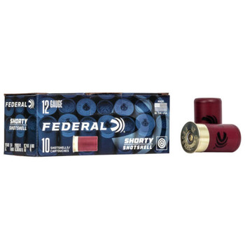 Federal Shorty 12 Gauge Shotshell Ammunition, 1 3/4 Inch, 1200 FPS, 15 Pellet, #4 Buck - 10 Cartridge Box ( 10 / 1 ) Federal Shorty 12 Gauge Shotshell Ammunition, 1 3/4 Inch, 1200 FPS, 15 Pellet, #4 Buck - 10 Cartridge Box ( 10 / 1 )