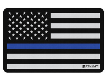 TekMat TEKR17POLICE Police Support Cleaning Mat Black/White/Blue Rubber 11"x17" Blue Line Flag
