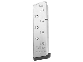 CMC Products 14131 Power Mag 8rd 45 ACP Fits 1911 Government Stainless Steel w/ Black Base Pad