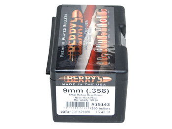 Berry's 15143 Superior Pistol 9mm/356 124gr Hollow Base Round Nose Thick Plate 250/Box