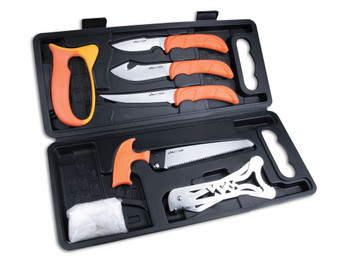Outdoor Edge WP2 Wild Pak Multiple Skinner w/Gut Hook/Saw/Caper Plain/Saw 420J2 Stainless Steel Blade FRN Orange Handle