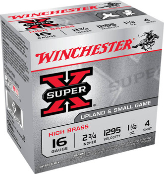 Winchester Super-X 16 Gauge Shotshell Ammunition, 2 3/4 Inch, 1295 FPS, 1 1/8 Ounce, #4 Shot - 25 Cartridge Box ( 25 / 1 )