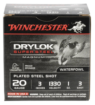 Winchester Drylock Super Steel 20 Gauge Shotshell Ammunition, 3 Inch, 1330 FPS, 1 Ounce, #3 Shot - 25 Cartridge Box ( 25 / 1 )