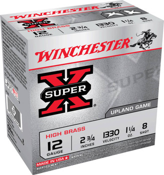 Winchester Super-X 12 Gauge Shotshell Ammunition, 2 3/4 Inch, 1330 FPS, 1 1/4 Ounce, #8 Shot - 25 Cartridge Box ( 25 / 1 )