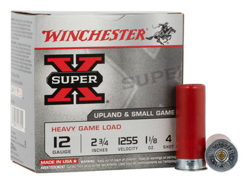 Winchester Super-X 12 Gauge Shotshell Ammunition, 2 3/4 Inch, 1255 FPS, 1 1/8 Ounce, #4 Shot - 25 Cartridge Box ( 25 / 1 )