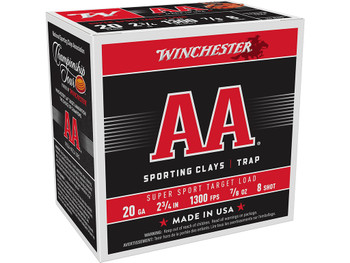 Winchester Ammo AASC208 AA Super Sport Sporting Clay 20Gauge 2.75" 7/8oz 8Shot 25 Per Box/10 Case
