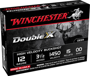 Winchester Double X 12 Gauge Shotshell Ammunition, 3 1/2 Inch, 1450 FPS, 15 Pellet, #00 Buck - 5 Cartridge Box ( 5 / 1 )