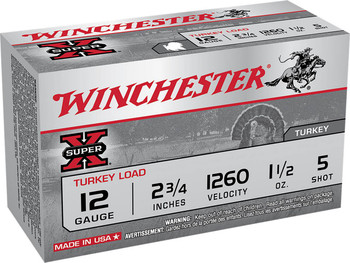 Winchester Super-X 12 Gauge Shotshell Ammunition, 2 3/4 Inch, 1260 FPS, 1 1/2 Ounce, #5 Shot - 10 Cartridge Box ( 10 / 1 )
