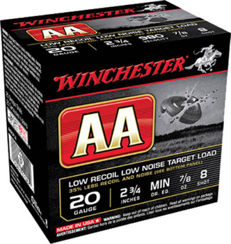 Winchester AA Low Recoil Low Noise Target 20 Gauge Shotshell Ammunition, 2 3/4 Inch, 980 FPS, 2/3 Ounce, #8 Shot - 25 Cartridge Box ( 25 / 1 )