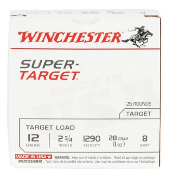 Winchester USA Super Target 12 Gauge Shotshell Ammunition, 2 3/4 Inch, 1290 FPS, 1 Ounce, #8 Shot - 25 Cartridge Box ( 25 / 1 )