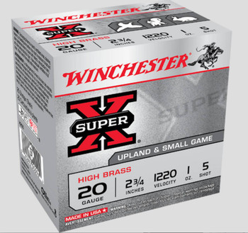 Winchester Super-X 20 Gauge Shotshell Ammunition, 2 3/4 Inch, 1220 FPS, 1 Ounce, #5 Shot - 25 Cartridge Box ( 25 / 1 ) Winchester Super-X 20 Gauge Shotshell Ammunition, 2 3/4 Inch, 1220 FPS, 1 Ounce, #5 Shot - 25 Cartridge Box ( 25 / 1 )