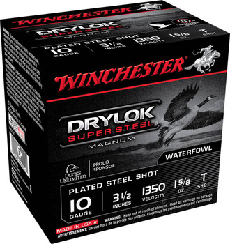 Winchester Drylock Super Steel 10 Gauge Shotshell Ammunition, 3 1/2 Inch, 1350 FPS, 1 1/2 Ounce, T Shot - 25 Cartridge Box ( 25 / 1 )