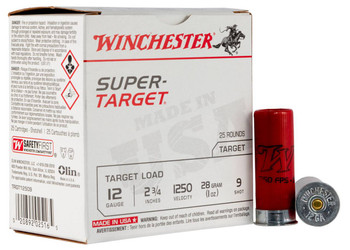 Winchester USA Super Target 12 Gauge Shotshell Ammunition, 2 3/4 Inch, 1250 FPS, 1 Ounce, #9 Shot - 25 Cartridge Box ( 25 / 1 )
