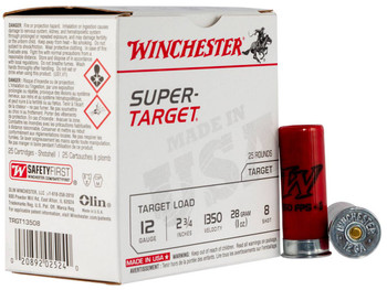 Winchester USA Super Target 12 Gauge Shotshell Ammunition, 2 3/4 Inch, 1350 FPS, 1 Ounce, #8 Shot - 25 Cartridge Box ( 25 / 1 )