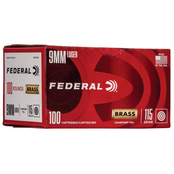 Federal Champion Standard Velocity Centerfire Ammunition, 9mm Luger, Full Metal Jacket, 115 Grain - 100 Cartridge Box ( 100 / 1 )