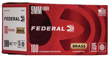 Federal Champion Standard Velocity Centerfire Ammunition, 9mm Luger, Full Metal Jacket, 115 Grain - 100 Cartridge Box ( 100 / 1 )