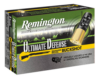 Remington Ultimate Defense Buckshot 20 Gauge Shotshell Ammunition, 2 3/4 Inch, 1140 FPS, 17 Pellet, #3 Buck - 5 Cartridge Box ( 5 / 1 )