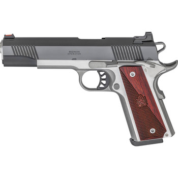 Springfield Armory PX9119L 1911 Ronin 9mm Luger 91 5 Stainless Match Grade Steel Barrel Blued Serrated Carbon Steel Slide Stainless Steel Frame wBeavertail Crossed Cannon Wood Grip Right Hand UPC: 706397930134