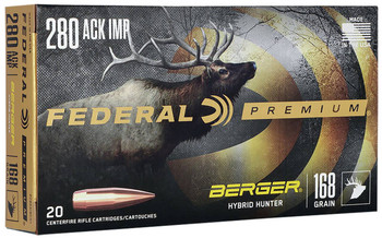 Federal Berger Hyper Velocity Centerfire Ammunition, 280 Ackley Improved, Berger Hybrid Hunter, 168 Grain - 20 Cartridge Box ( 20 / 1 )