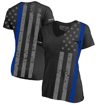 Women's Athletic V-Neck T-Shirt - All-Over, Thin Blue Line UPC: 704438945383