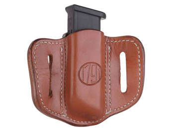 1791 Gunleather MAG12CBRA MAG1.2 Single Mag Holster Classic Brown Leather Belt Slide Compatible w/ Double Stack Ambidextrous