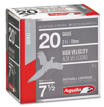 Aguila 1CHB2007 Birdshot High Velocity 20 Gauge 2.75 1 oz 7.5 Shot 25 Per Box 10 UPC: 640420002651
